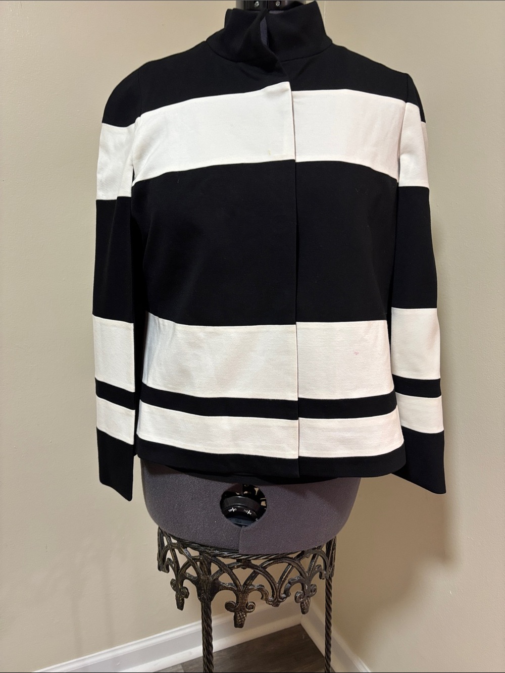 Chico's Black and White Wide-Stripe Jacket